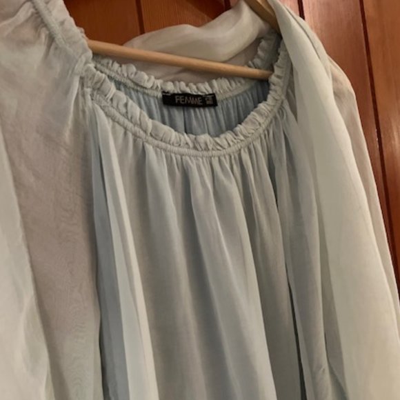 Italian Silk Flowy Pale Blue Top NWOT - Picture 7 of 15
